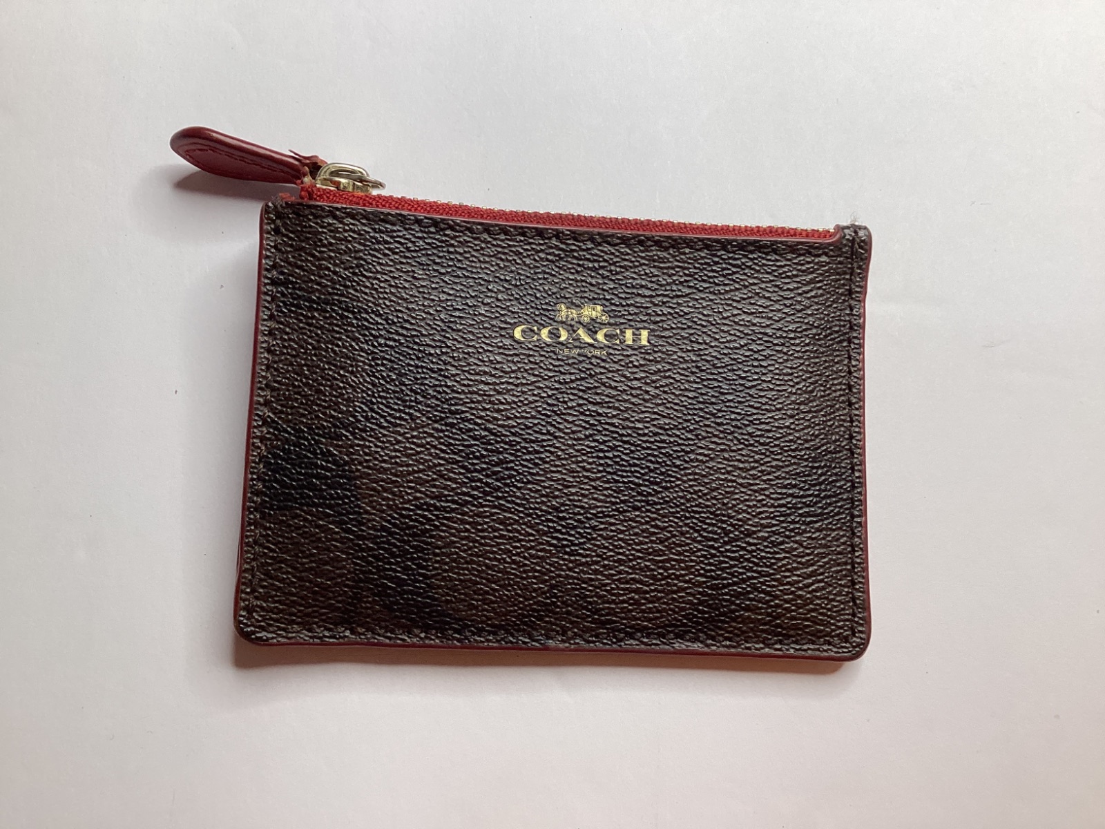 Coach Zip Card Case in Brown and Red Leather — photo 2